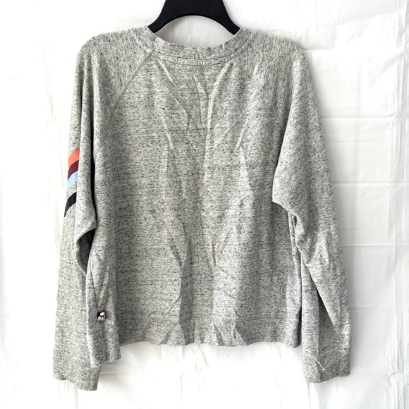 NWOT PINK Victoria’s Secret Heather Gray Sweatshirt logo Stripe Sleeve SZ M - Picture 2 of 12